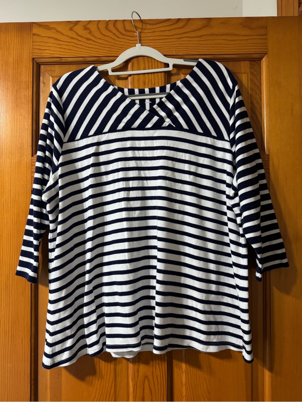 Kim Rogers Navy and White Striped 3/4 Sleeve Top